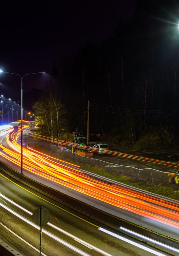 Night photos of the highway at long exposure, Norway